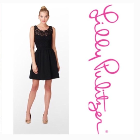 Lilly Pulitzer Rhea Black Ponte Placed Lace Dress Small - Picture 1 of 5